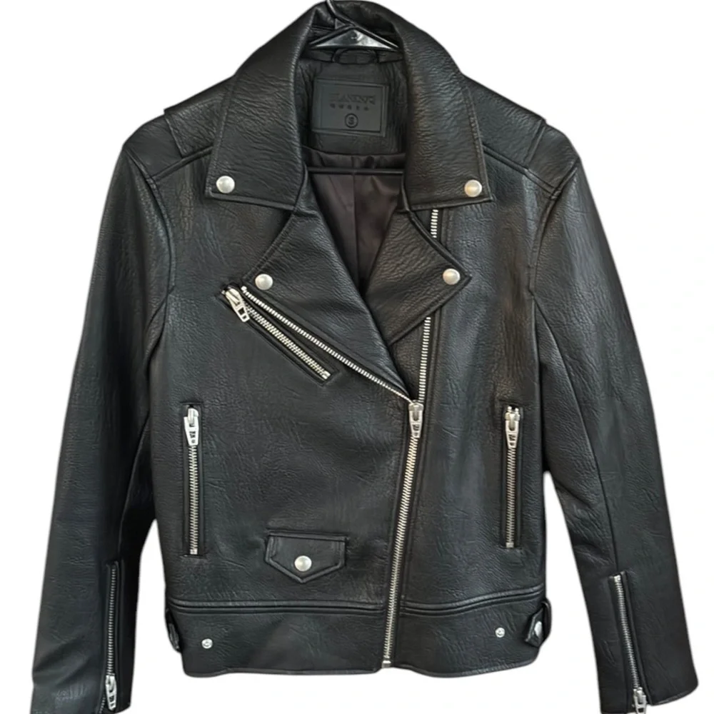 Like New Blank NYC Open Secret Faux Leather Moto Jacket Black Size Small - Picture 5 of 12